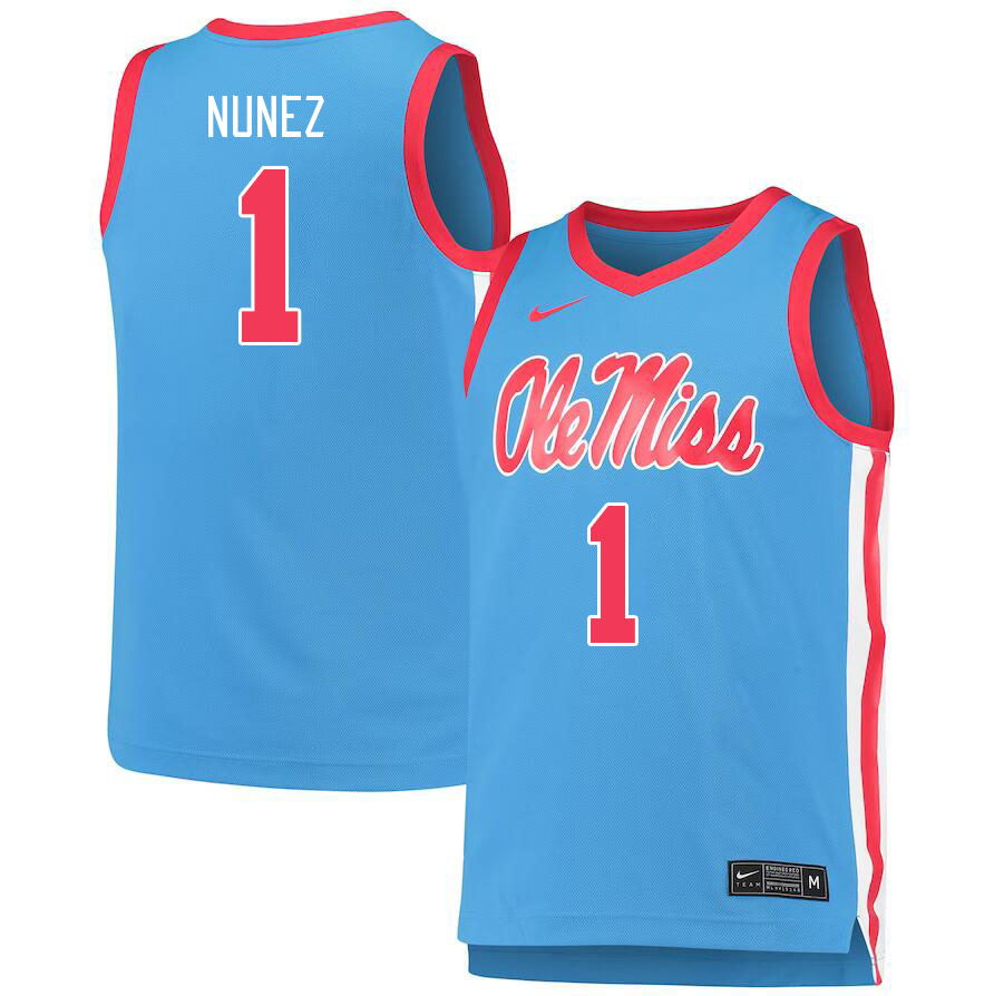 Ole Miss Rebels #1 Austin Nunez College Basketball Jerseys Stitched Sale-Power Blue